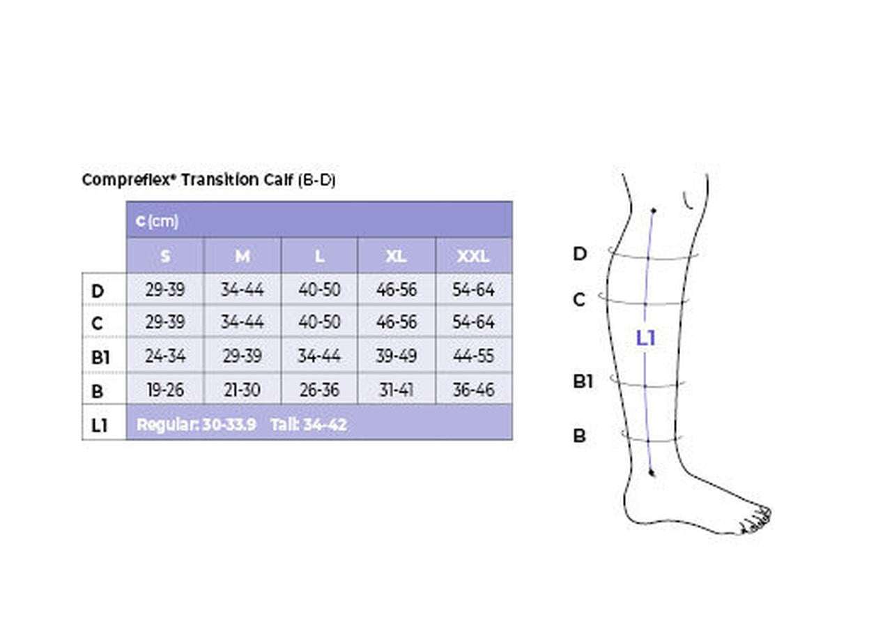 Sigvaris Compreflex Transition Calf 20-50 mmHg size chart