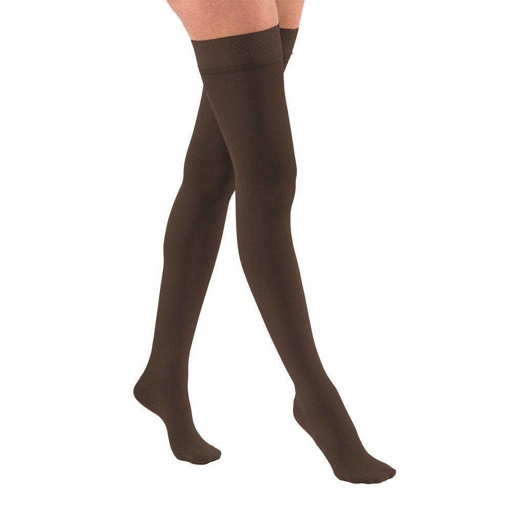 JOBST UltraSheer Diamond Pattern Compression Stockings 20-30 mmHg Thigh High Silicone Dot Band Closed Toe color brown