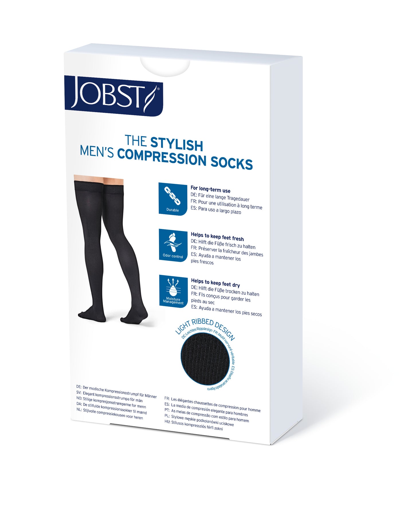 JOBST forMen Compression Socks 30-40 mmHg Thigh High, Closed Toe Product Box