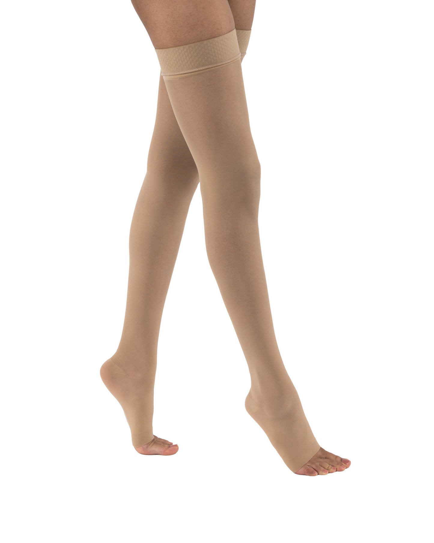 JOBST UltraSheer Compression Stockings 20-30 mmHg Thigh High Lace Band Open Toe Petite Cream Color