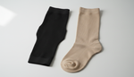 Compression calf sleeve and knee-high compression stocking displayed side by side for comparison