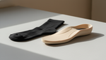 Compression sock and custom orthotic insole displayed side by side for comparison