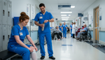 Hospital nurse putting on a knee-high compression sock before a 12-hour shift