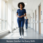 Nurse in scrubs stands confidently in a hospital corridor, wearing compression socks. Featured image for 'The Best Compression Socks for Nurses in Canada: A 2025 Gift Guide'.