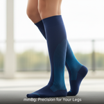 Lower leg wearing a compression sock with subtle pressure lines, illustrating mmHg levels and graduated compression for improved circulation and leg health. Article: What is mmHg in Compression Socks and How to Choose the Right Level.