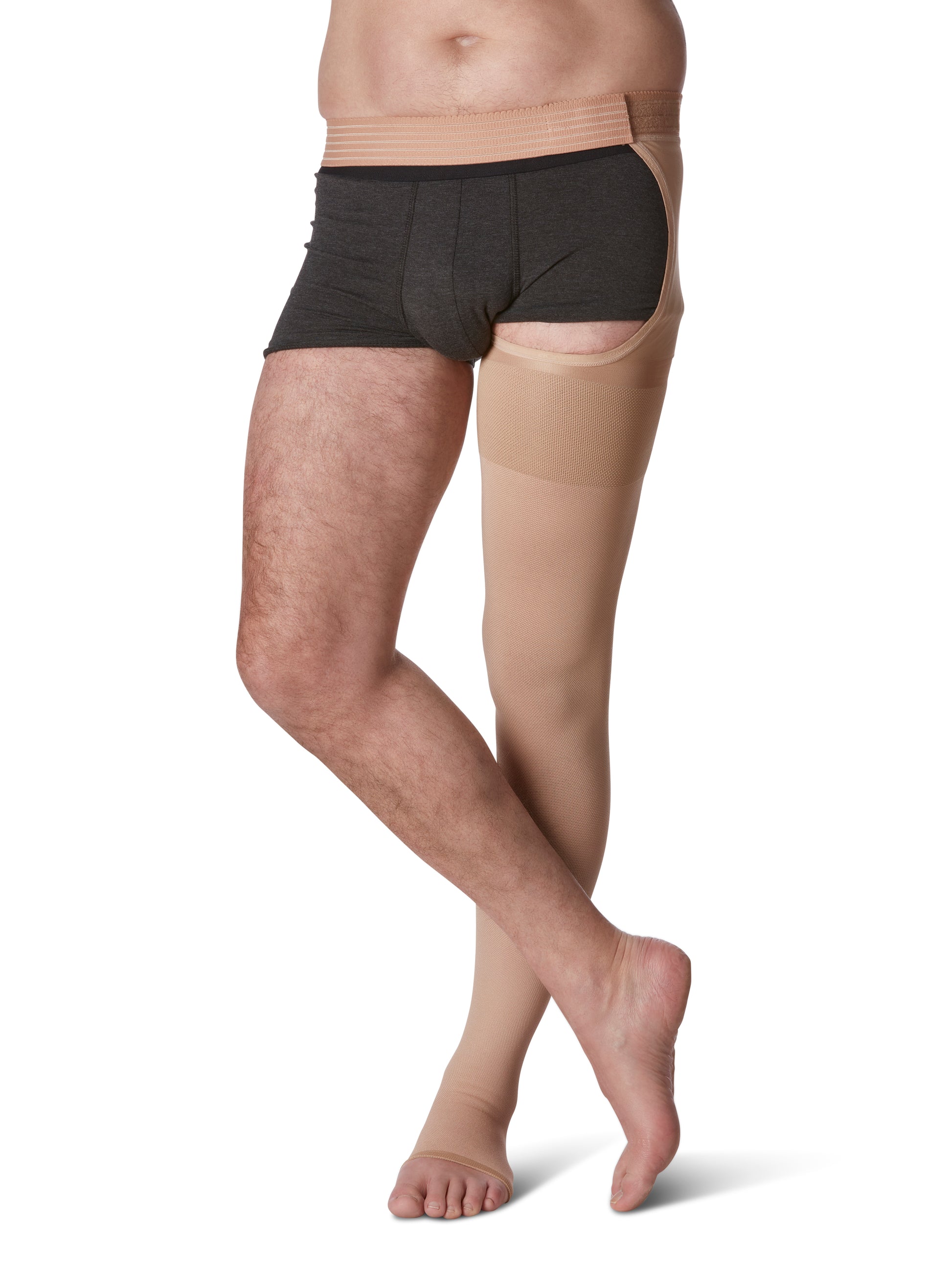 Sigvaris Men's Natural Rubber Thigh-High w/Waist Attachment Open-Toe 40-50mmHg
