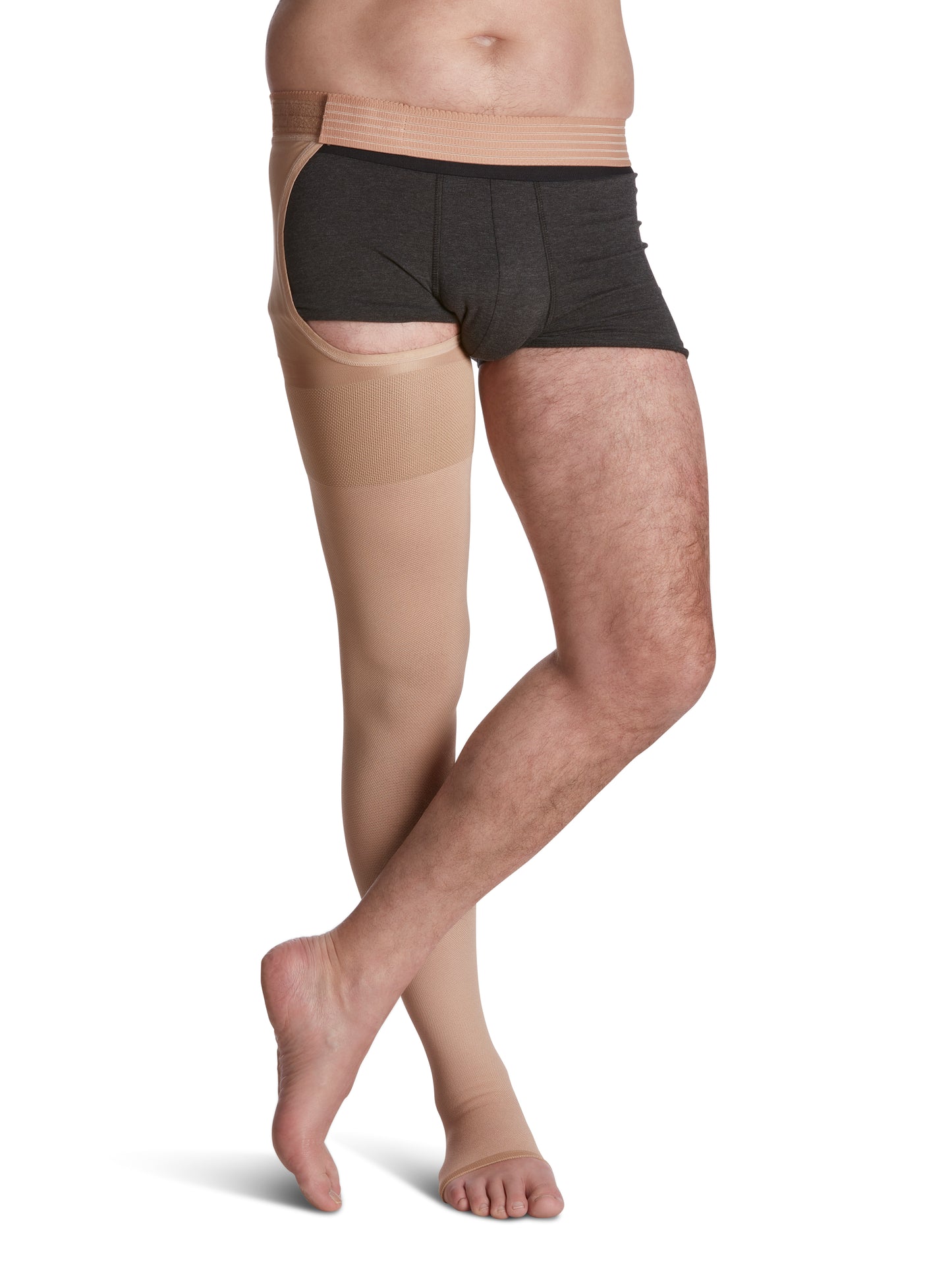 Sigvaris Men's Natural Rubber Thigh-High w/Waist Attachment Open-Toe 40-50mmHg