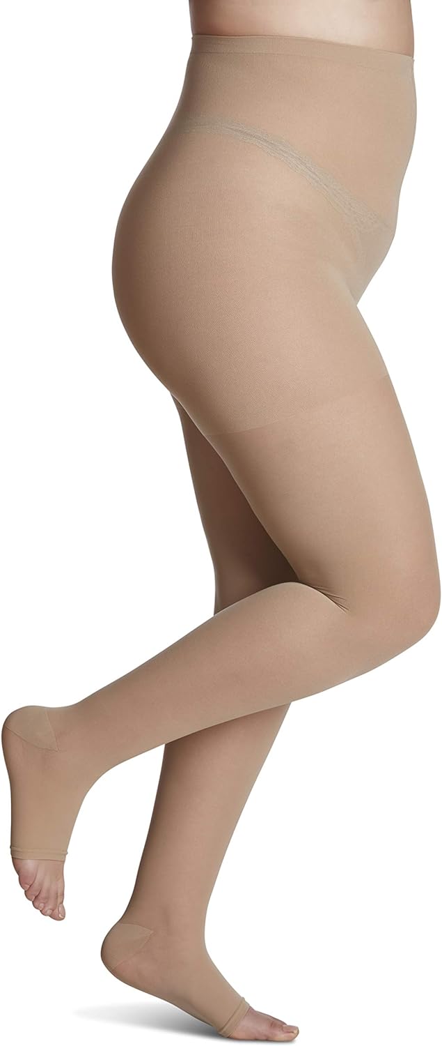 Sigvaris 780 Sheer Compression Socks 30-40 mmHg Pantyhose for Women Open Toe color Cream