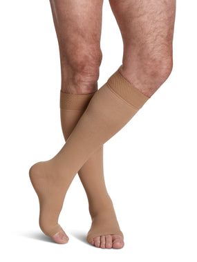 Sigvaris Men's Essential Opaque Calf Open-Toe with Grip-Top 20-30mmHg