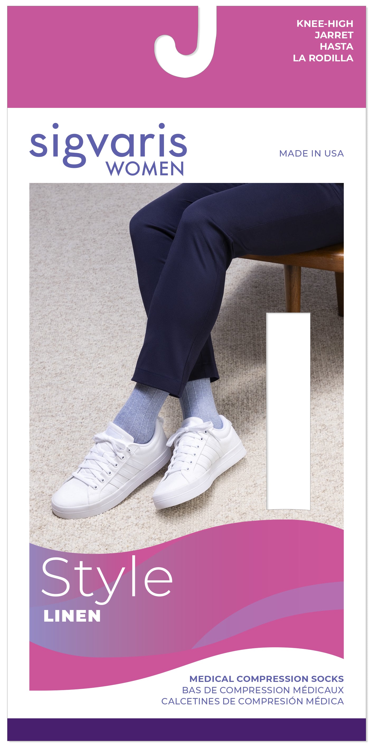 Sigvaris 250 Linen Compression Socks 20-30 mmHg Calf High For Women Closed Toe
