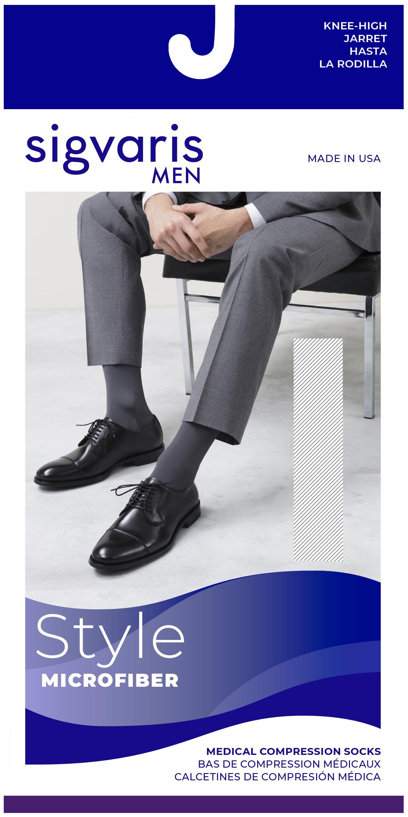 Sigvaris Men's Style Microfiber Calf with Grip-Top 20-30mmHg Men's Closed Toe