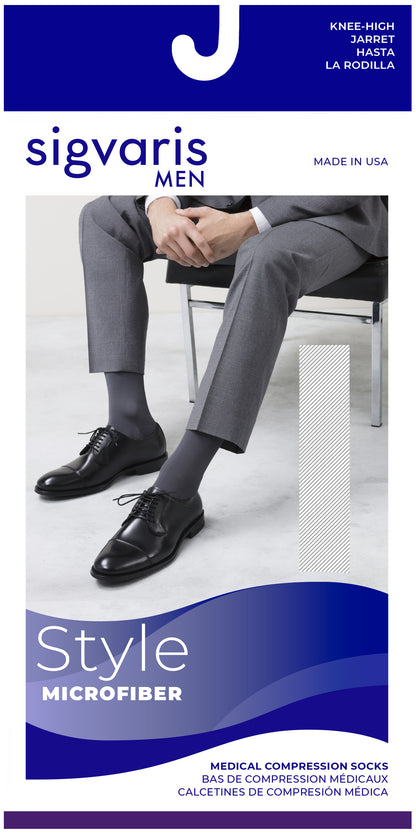 Sigvaris Men's Style Microfiber Calf with Grip-Top 20-30mmHg Men's Closed Toe