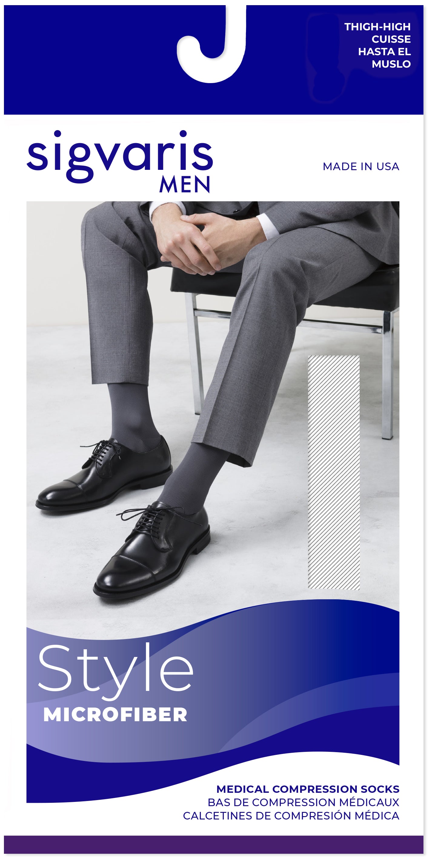 Sigvaris Men's Style Microfiber Thigh-High 20-30mmHg Men's Closed Toe