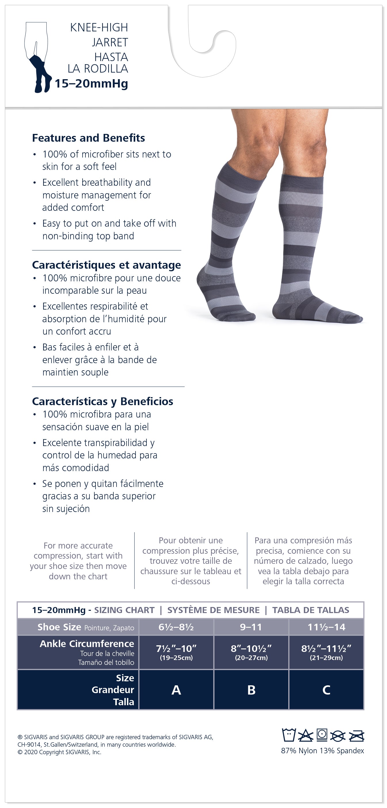 Sigvaris 180 Microfiber Shades Compression Socks 15-20 mmHg Calf High For Men Closed Toe