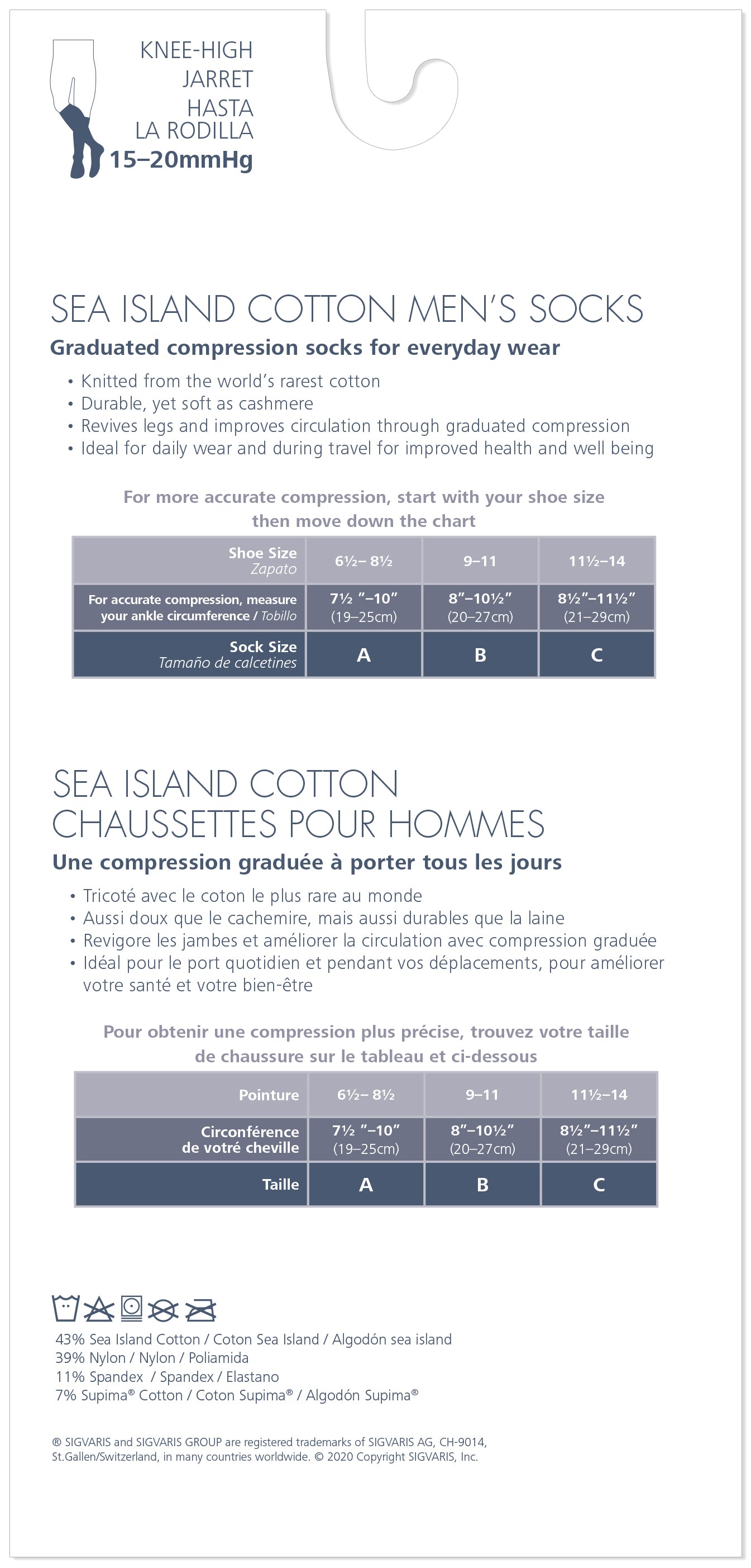 Sigvaris Men's Sea Island Cotton Calf 15-20mmHg Closed