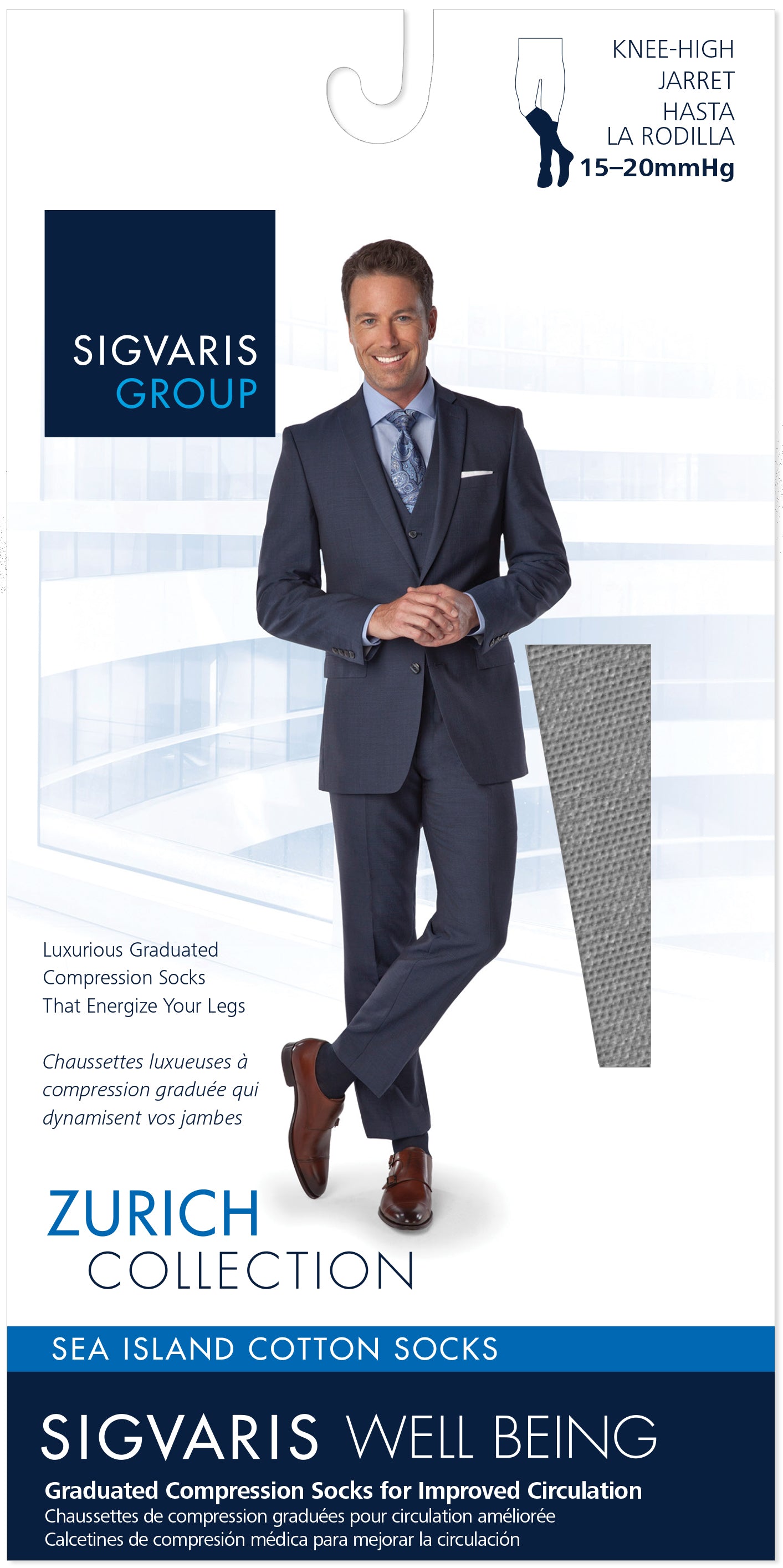 Sigvaris Men's Sea Island Cotton Calf 15-20mmHg Closed
