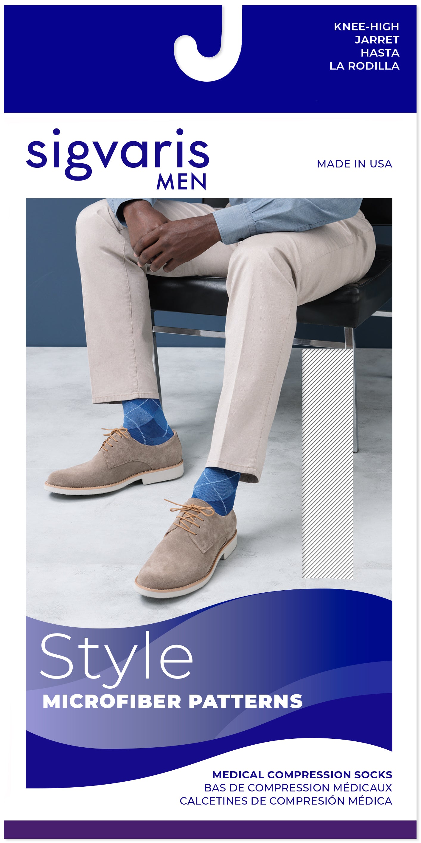 Sigvaris Men's Style Microfiber Patterns Calf 20-30mmHg Men's Closed Toe