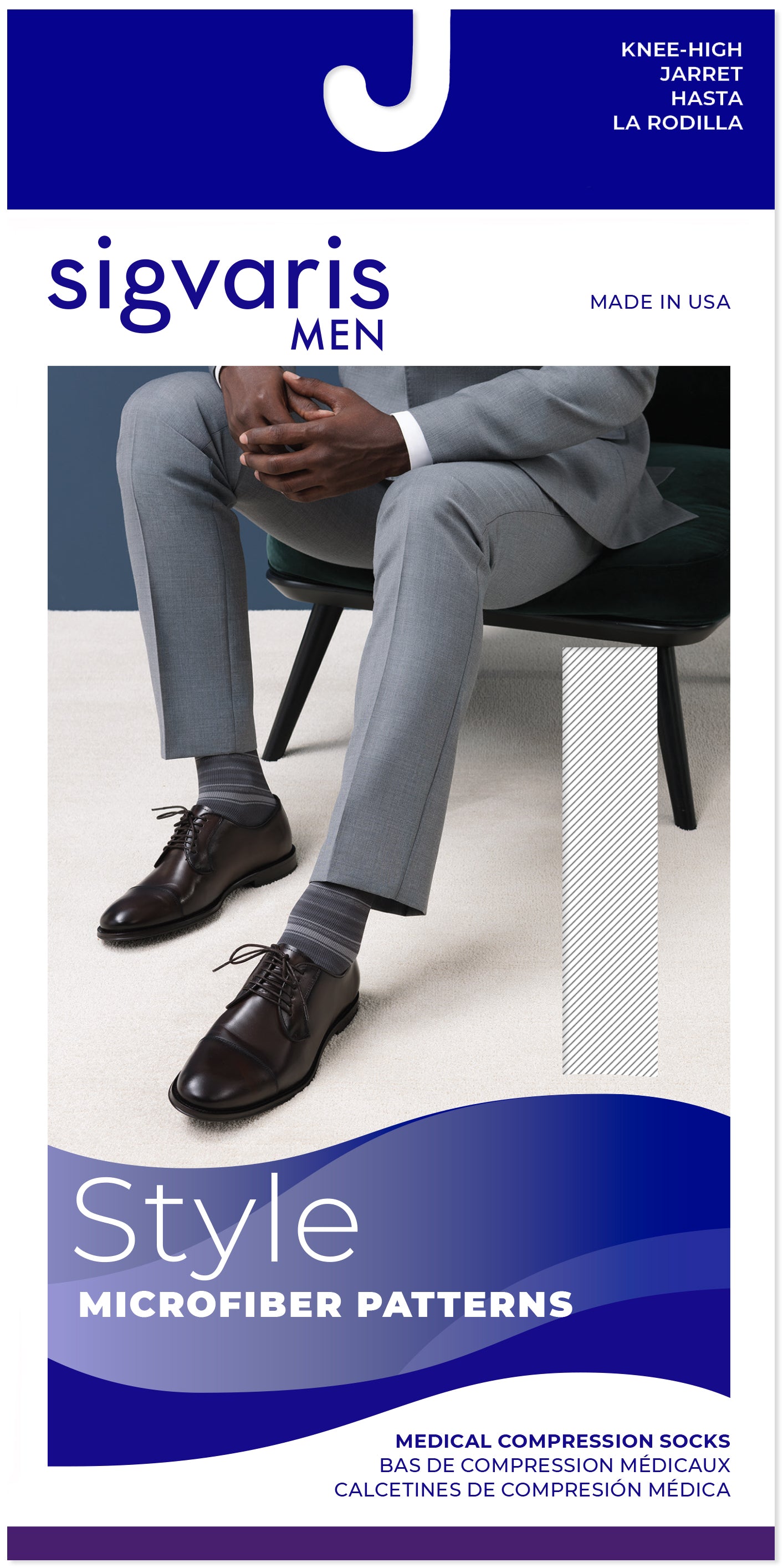 Sigvaris Men's Style Microfiber Patterns Calf 20-30mmHg Men's Closed Toe