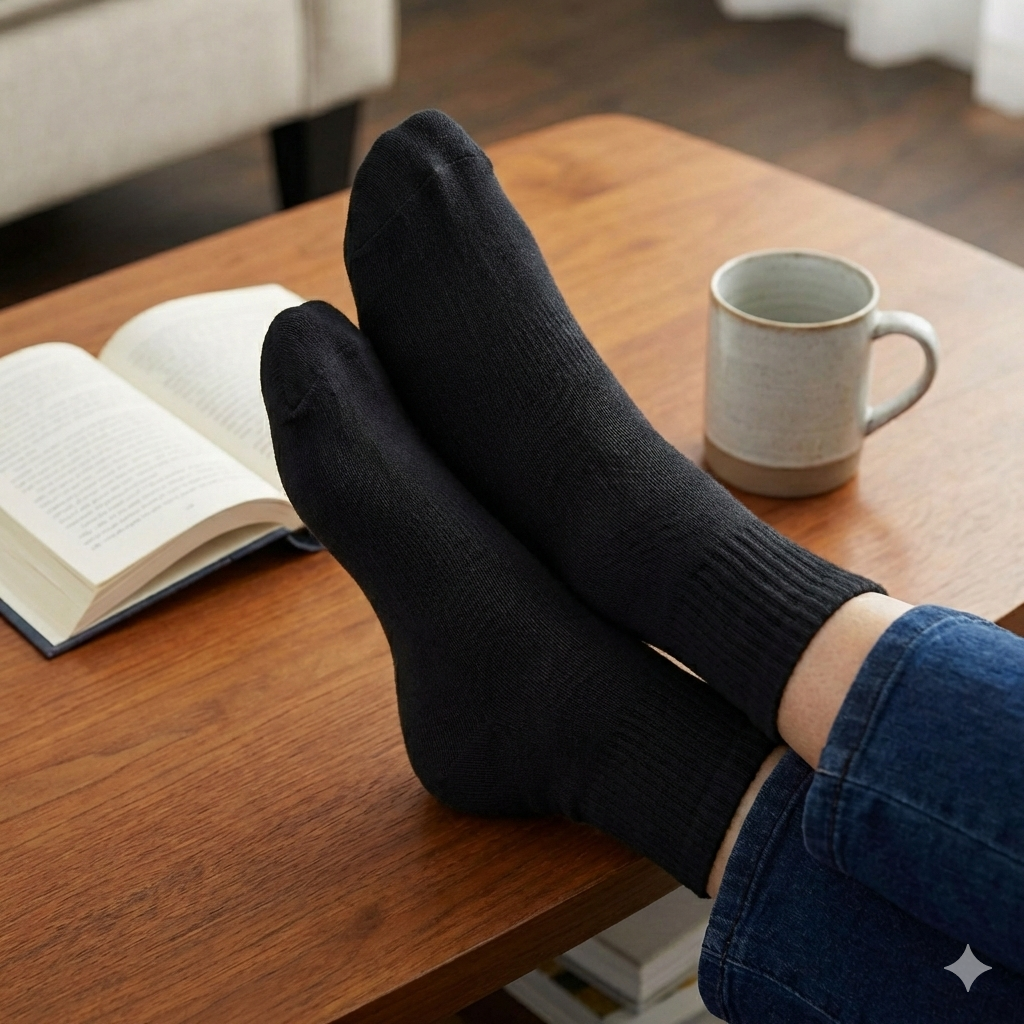 Diabetic Socks for Men & Women (Pack of 3) – Non-Binding Seamless Crew Socks, Breathable Cotton Comfort for Sensitive & Swollen Feet (Non-Compression) EZee Life