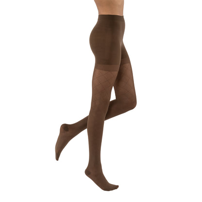 JOBST UltraSheer Diamond Pattern Compression Stockings 15-20 mmHg Waist High Closed Toe color brown