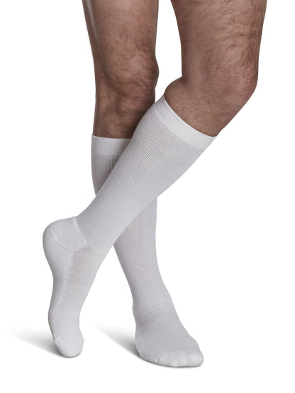 Sigvaris 360 Cushioned Cotton Compression Socks 20-30 mmHg Calf High for Men Closed Toe Color White