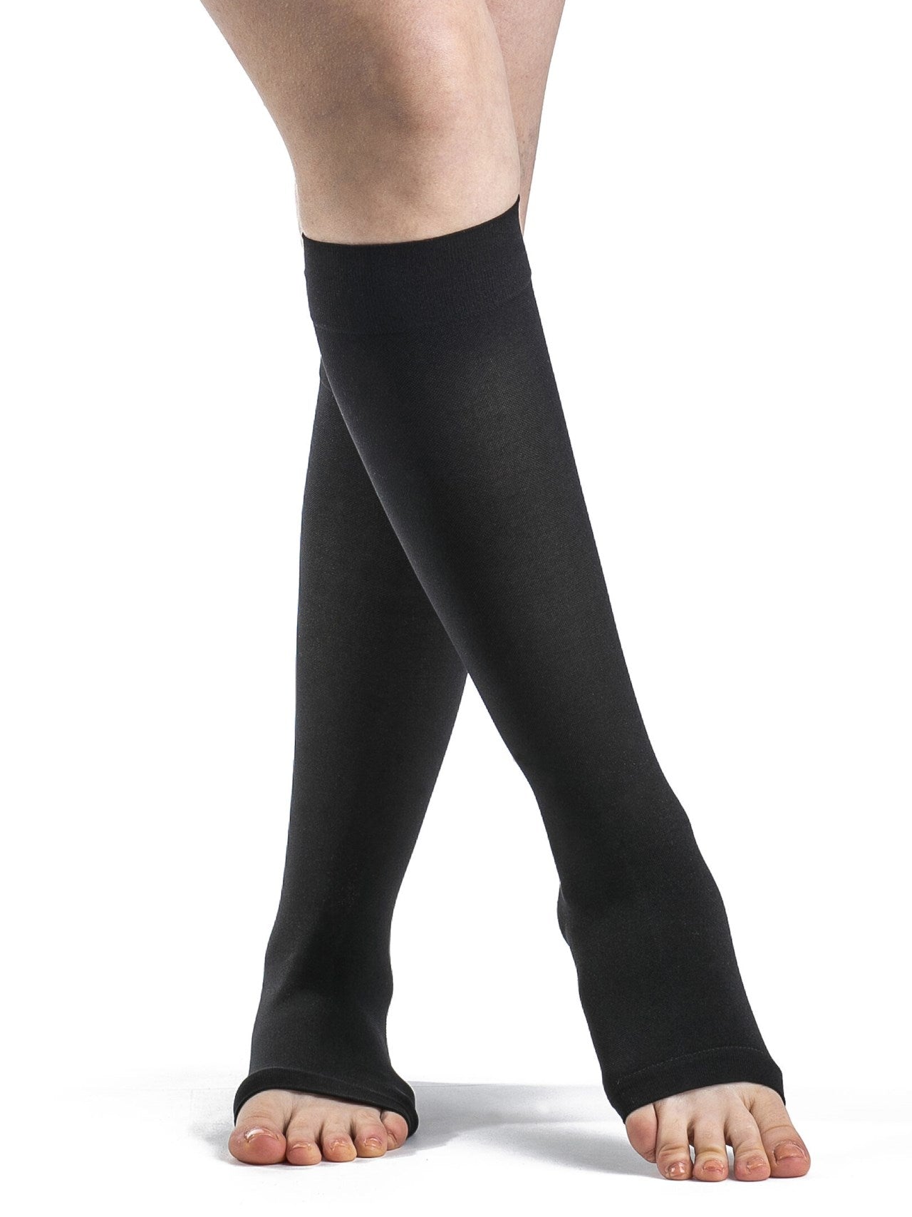 Sigvaris 860 Opaque Compression Socks 30-40 mmHg Calf High Unisex Open Toe Color Black