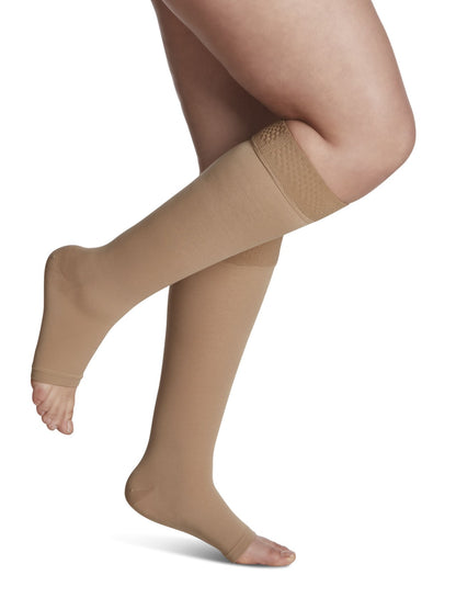 Sigvaris 860 Opaque Compression Socks 20-30 mmHg Calf High Plus For Unisex Open Toe Color Cream 