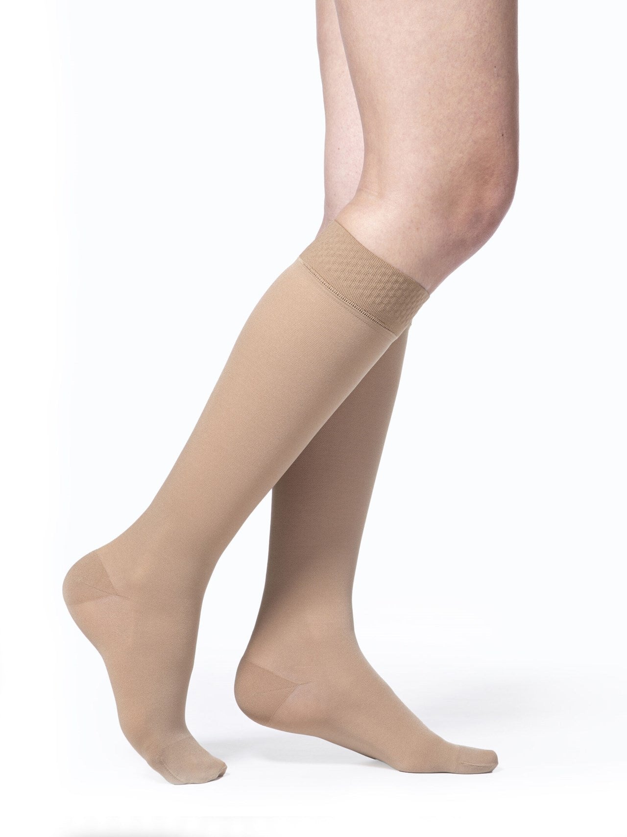 Sigvaris 860 Opaque Compression Socks 20-30 mmHg Calf High With Grip Top For Unisex Closed Toe Color Cream 