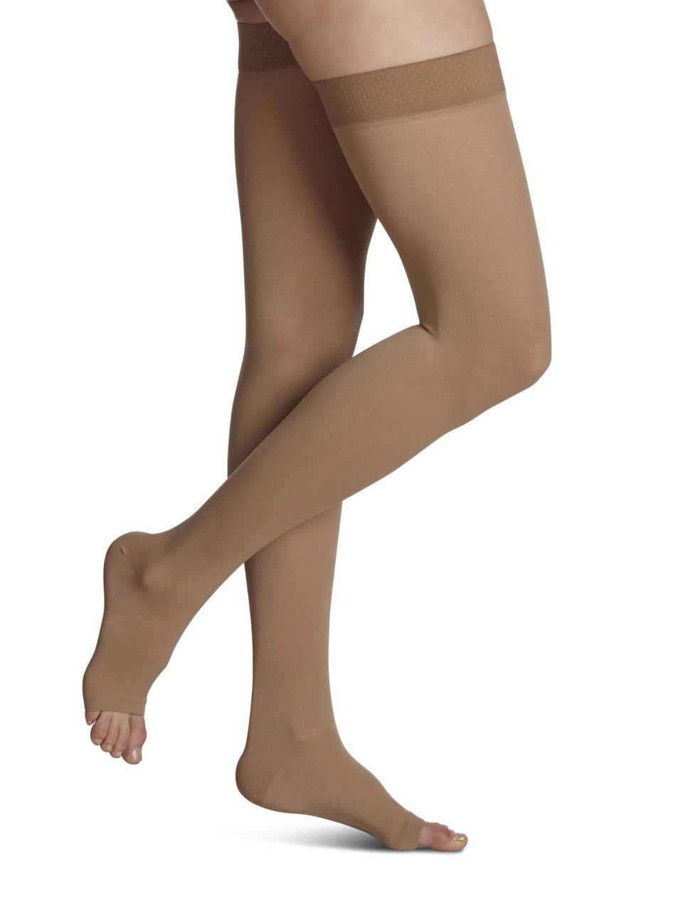 Sigvaris 860 Opaque Compression Socks 20-30 mmHg Thigh High For Women Open Toe Color Cream 