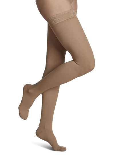 Sigvaris 860 Opaque Compression Socks 30-40 mmHg Thigh High For Women Closed Toe Color Cream