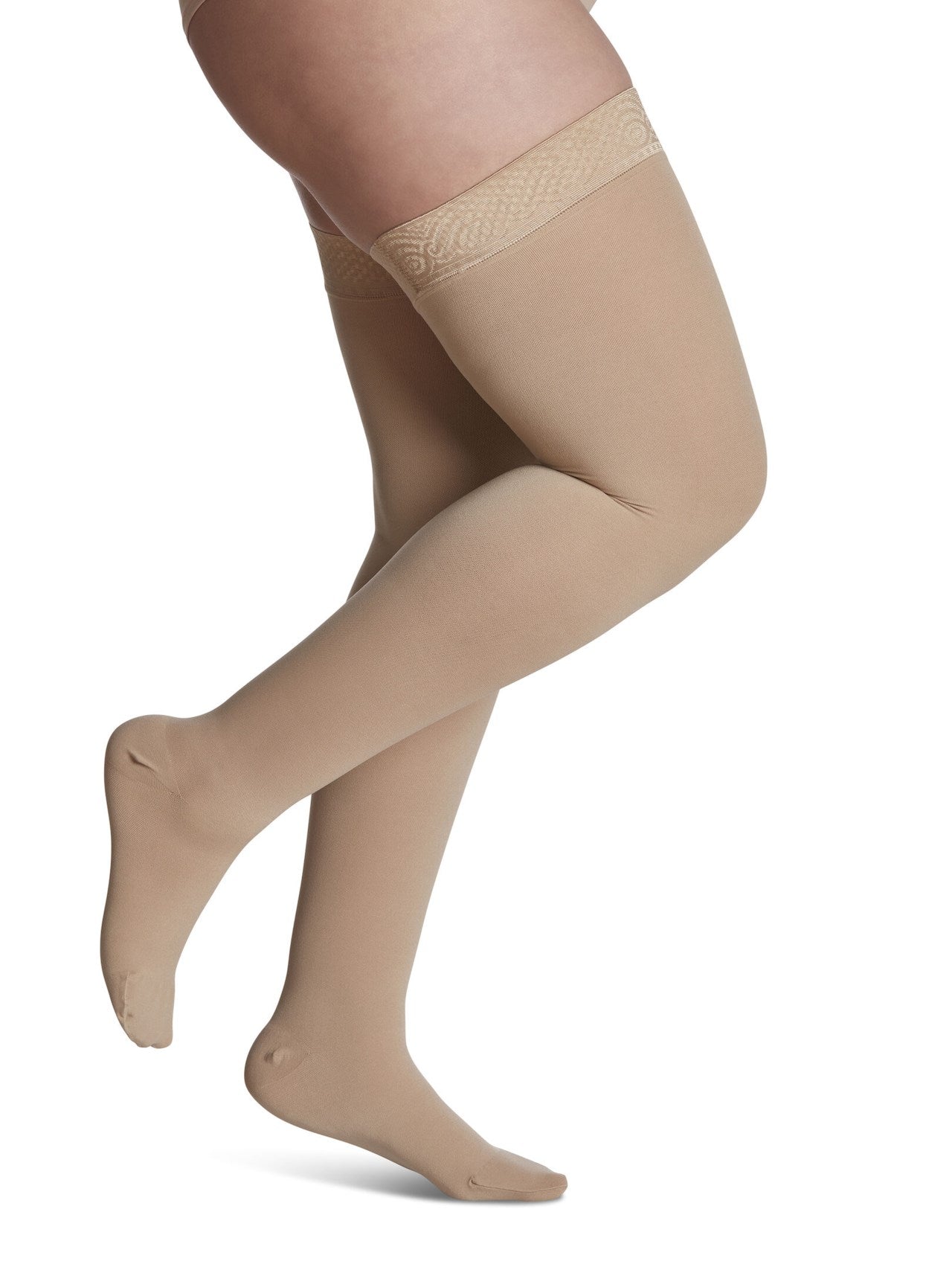 Sigvaris 860 Opaque Compression Socks 20-30 mmHg Thigh High For Women Closed Toe Color Cream 