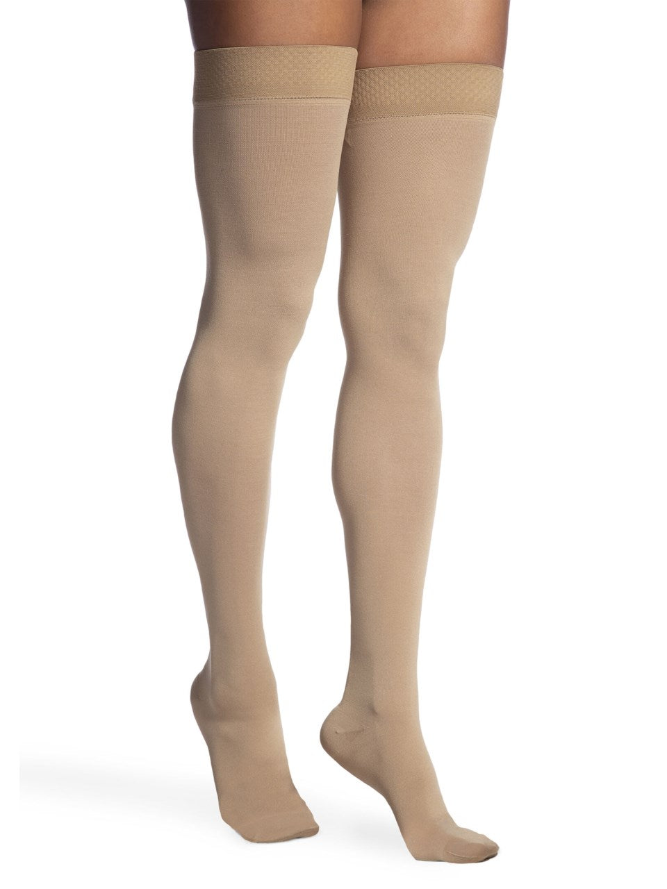 Sigvaris 860 Opaque Compression Socks 20-30 mmHg Thigh High For Women Closed Toe Color Cream