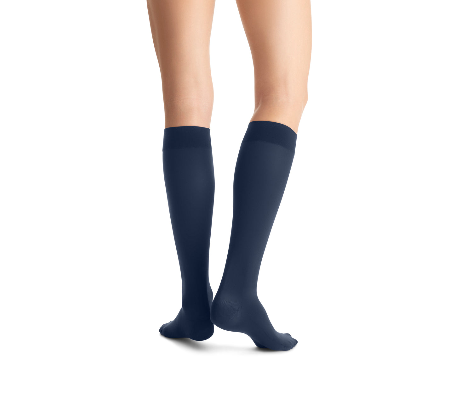 JOBST Opaque Compression Stockings 20-30 mmHg Knee High SoftFit Band Closed Toe back view color blue