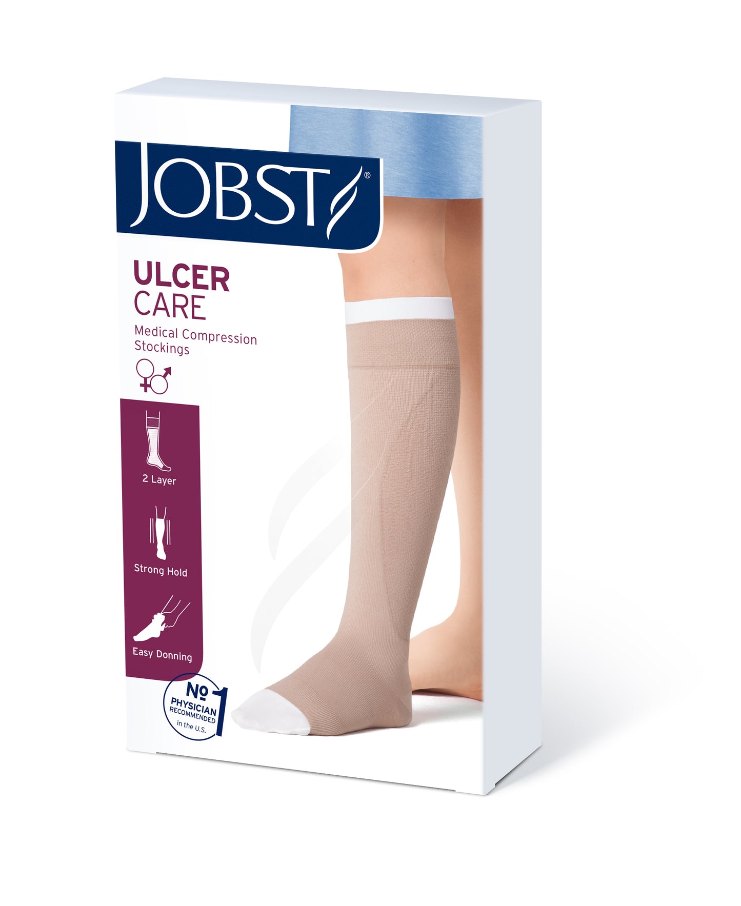 JOBST UlcerCARE 2-Part Compression System with Liners 40+ mmHg Knee High Open Toe With Zipper Product Box