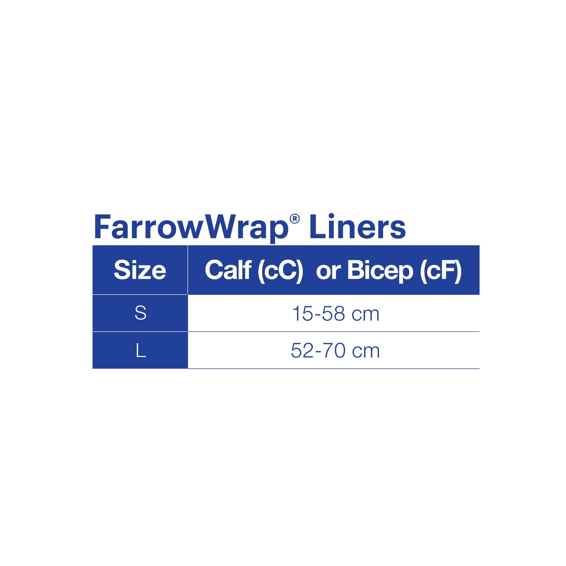 JOBST FarrowWrap TG Soft Terry Cloth Compression Wrap Liner size chart