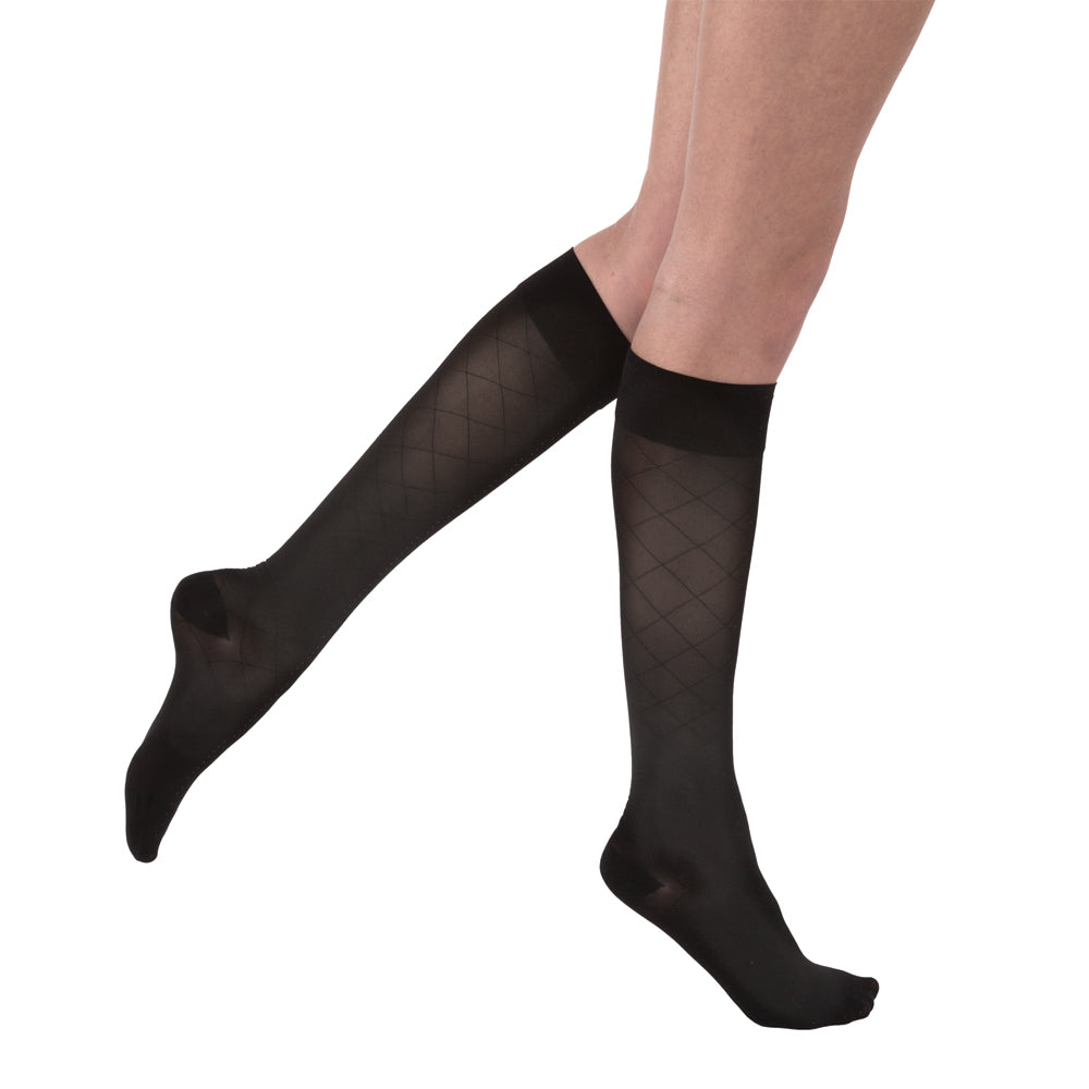 JOBST UltraSheer Diamond Pattern Compression Stockings 20-30 mmHg Knee High Closed Toe color black