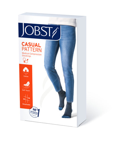 JOBST Casual Pattern Compression Socks 30-40 mmHg, Knee High, Closed Toe, Petite product box