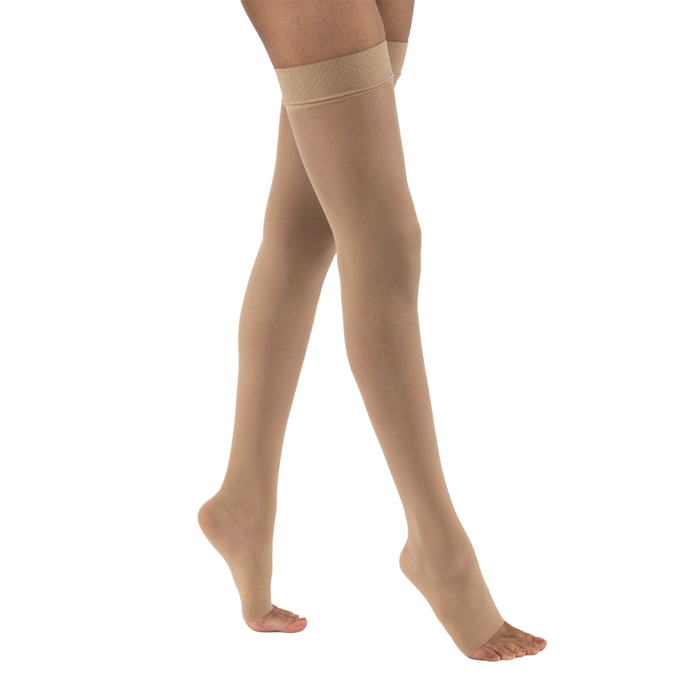 JOBST UltraSheer Compression Stockings 15-20 mmHg Thigh High Silicone Dot Band Open Toe Color Cream 