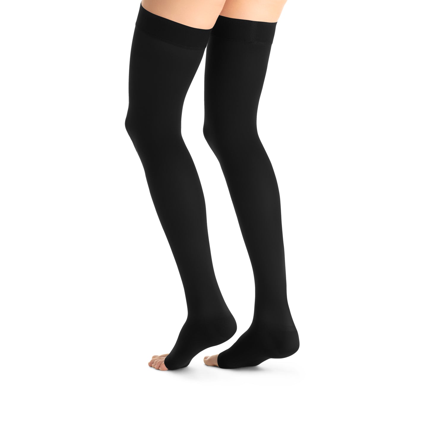 JOBST Opaque Compression Stockings 30-40 mmHg Thigh High Silicone Dot Band Open Toe back view color black