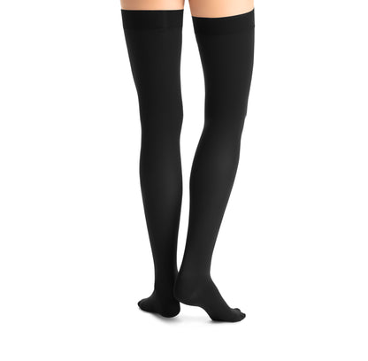 JOBST Opaque Compression Stockings 15-20 mmHg Thigh High Sensitive Band Closed Toe color black back view