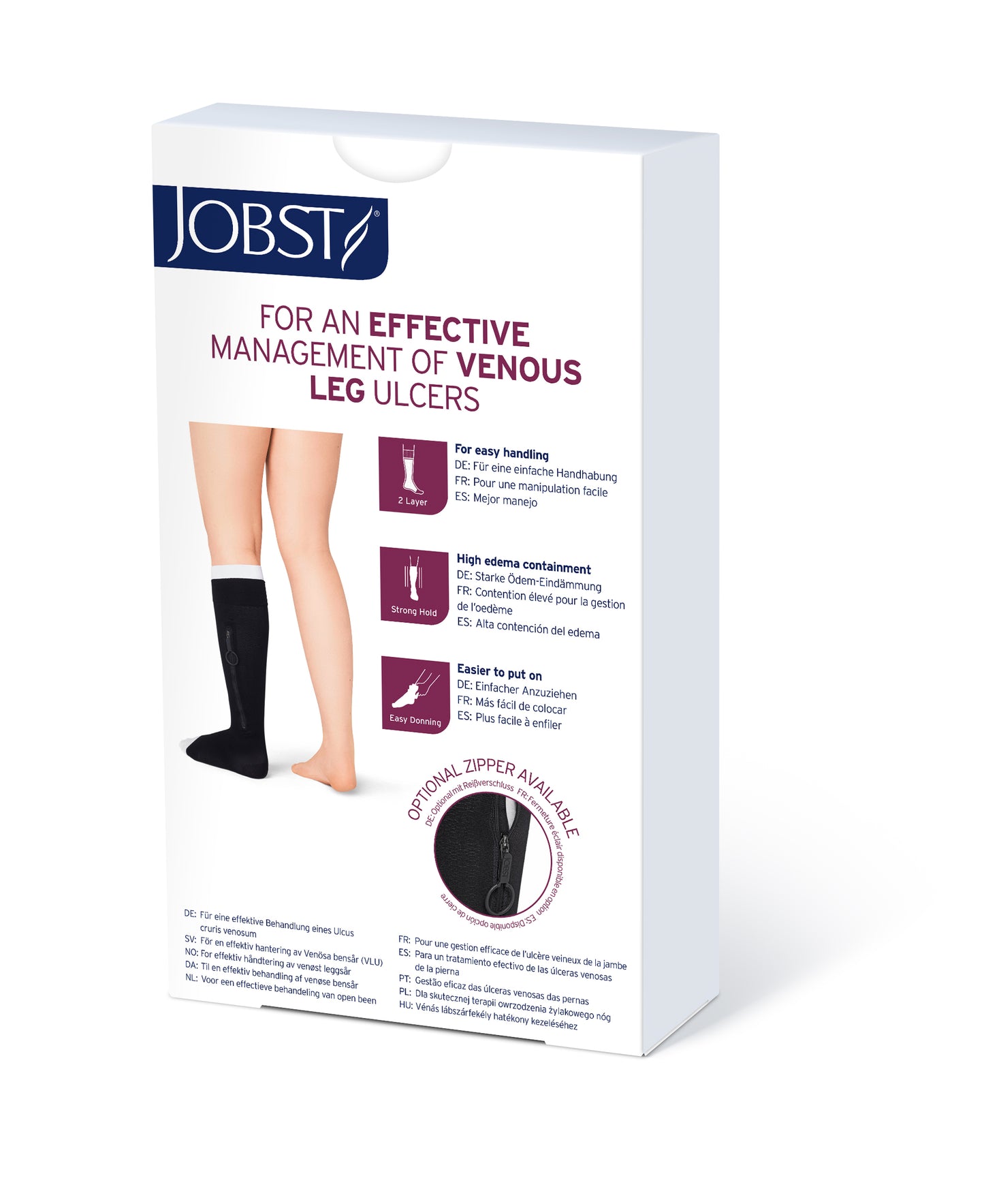 JOBST UlcerCARE 2-Part Compression System with Liners 40+ mmHg Knee High Open Toe With Zipper Product Box View back