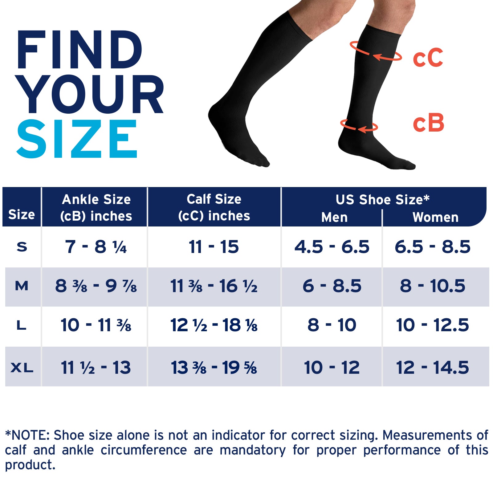 Jobst Sport Compression Socks 15-20 mmHg Knee High Closed Toe Size Chart