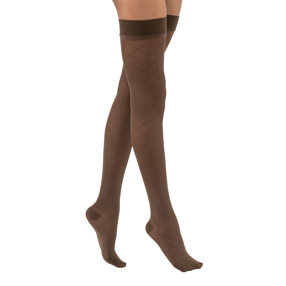 JOBST UltraSheer Diamond Pattern Compression Stockings 15-20 mmHg Thigh High Silicone Dot Band Closed Toe color brown