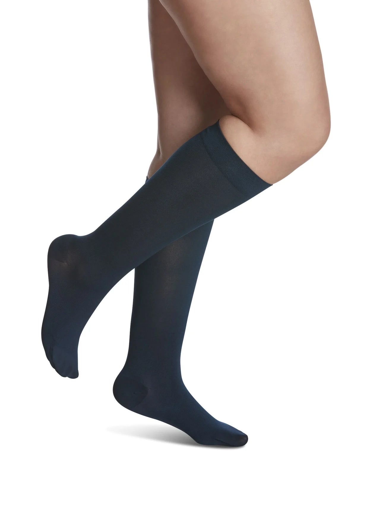 Sigvaris 840 Soft Opaque Compression Socks 15-20 mmHg Calf High for Female Closed Toe Color Blue