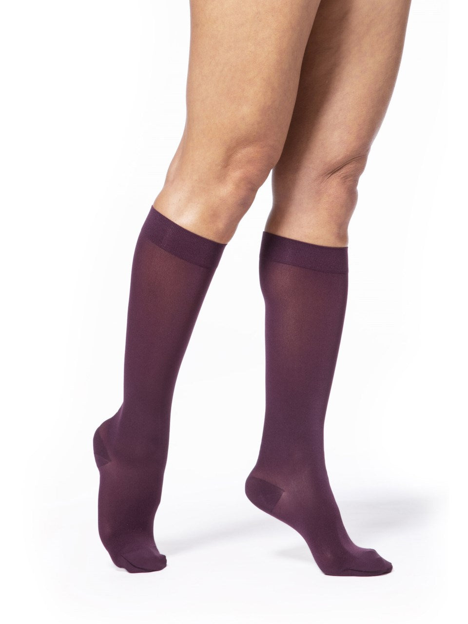 Sigvaris 840 Soft Opaque Compression Socks 20-30 mmHg Calf High for Female Closed Toe Color Maroon