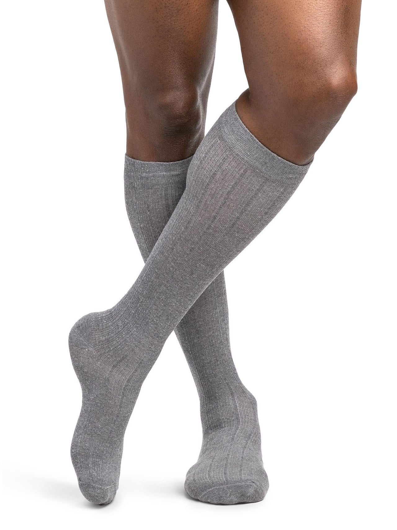 Sigvaris 190 Linen Compression Socks 15-20 mmHg Calf High For Men Closed Toe light gray 2 
