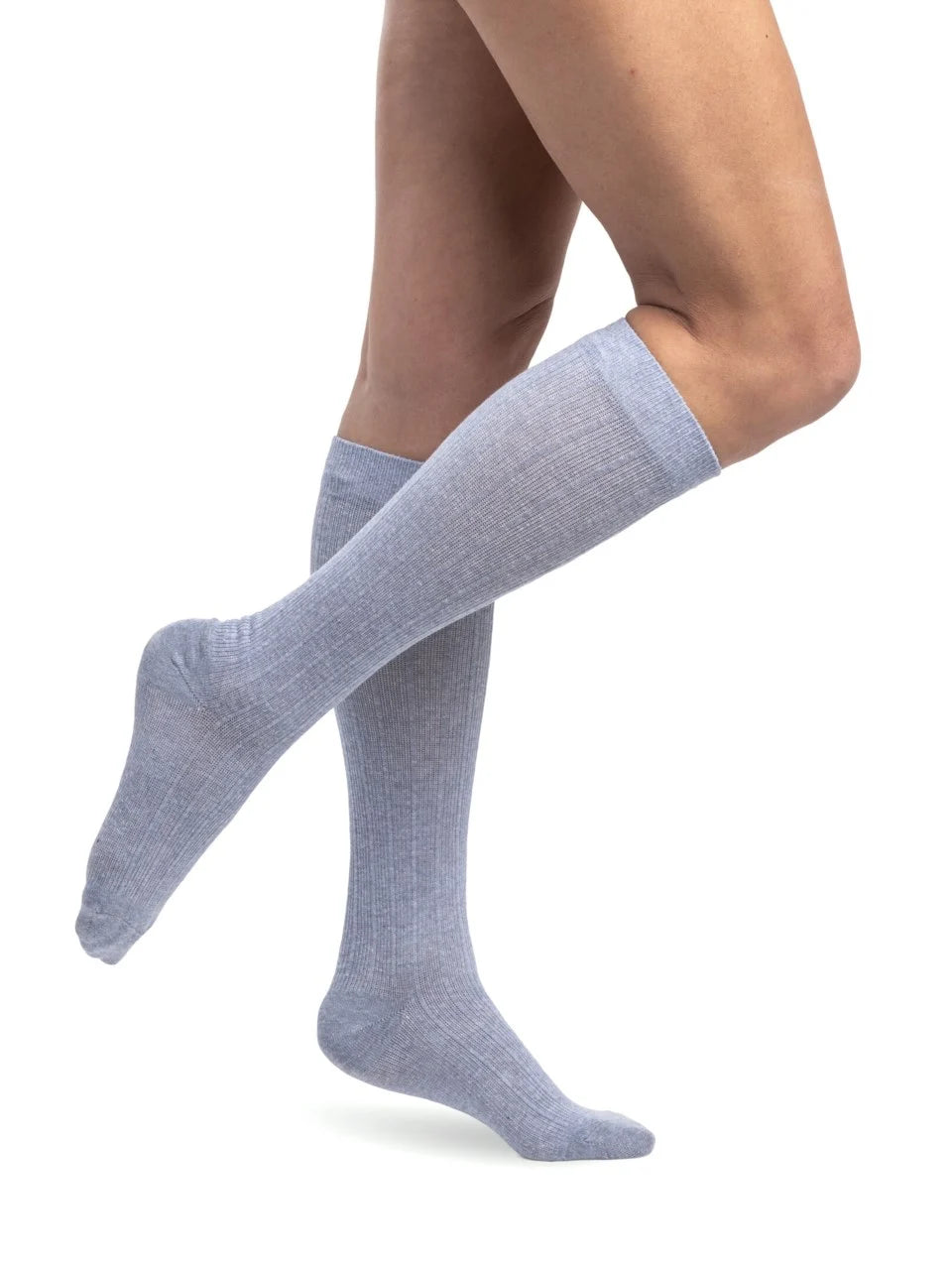 Sigvaris 150 Linen Compression Socks 15-20 mmHg Calf High For Women Closed Toe color sky blue