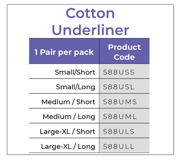 Sigvaris Cotton Underliner size chart