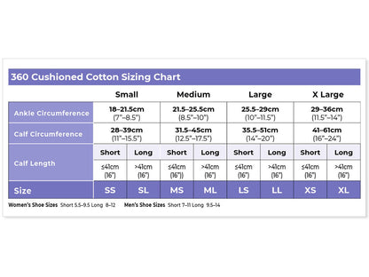 Sigvaris 360 Cushioned Cotton Compression Socks 20-30 mmHg Calf High for Men Closed Toe Size Chart