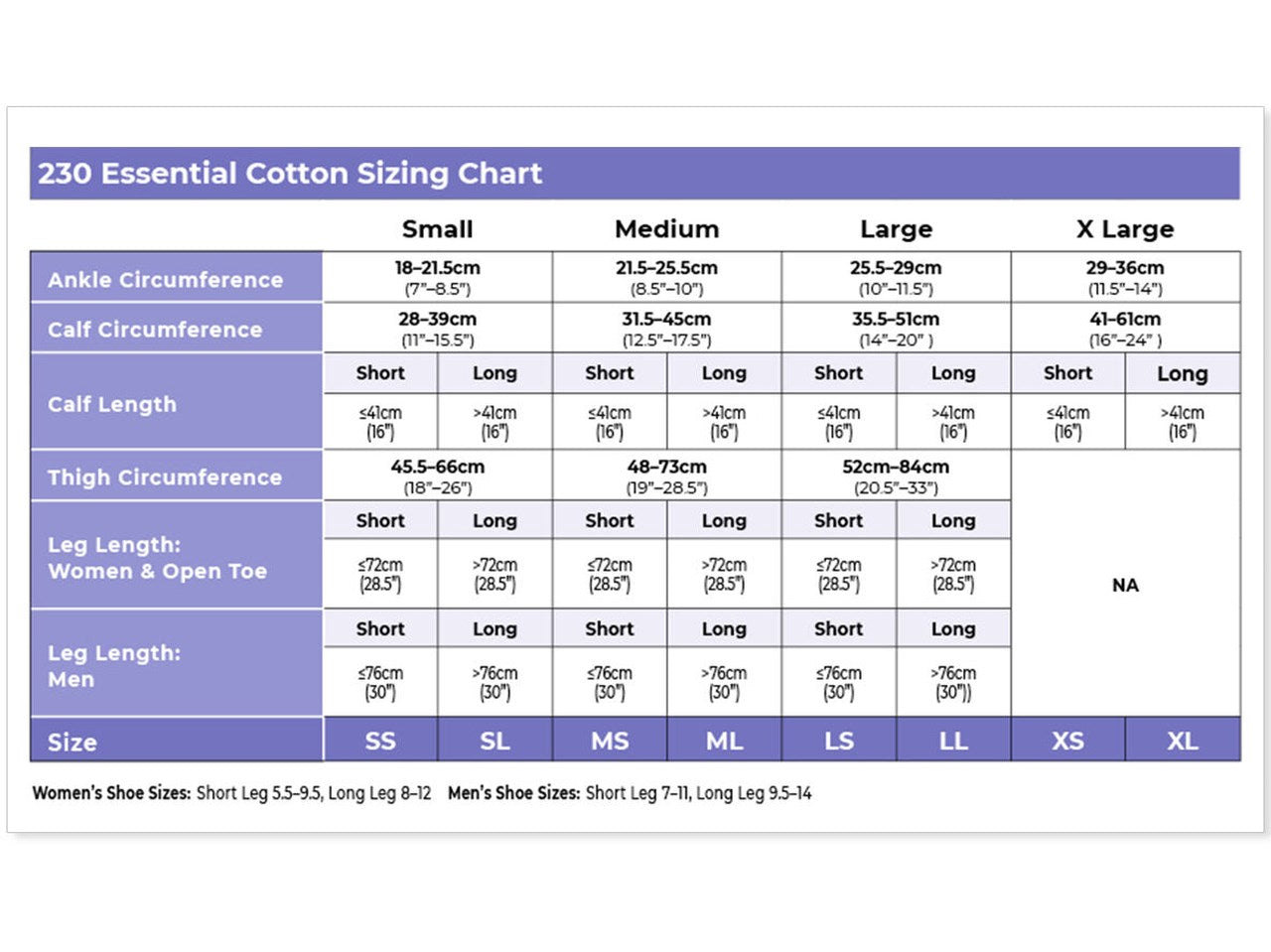 Sigvaris 230 Essential Cotton 20-30 mmHg Compression Socks Thigh High for Unisex Closed Toe Size Chart